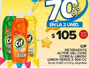 Carrefour Maxi CIF Detergente Active gel Core Citrica/Limon x 500cc oferta