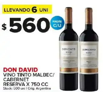 Carrefour Maxi Don David Vino Tinto Malbec/Cabernet reserva x 750cc oferta