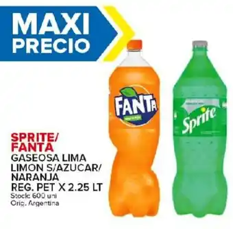 Carrefour Maxi Sprite/Fanta Gaseosa Lima Limon S/Azucar aranja Reg Pet x 2.25lt oferta