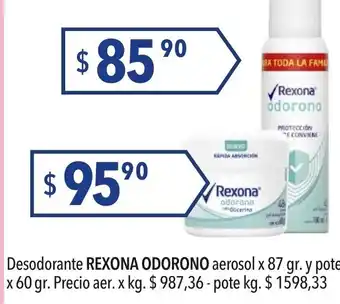Hergo Rexona Odorono Desodorante aerosol x 87gr oferta