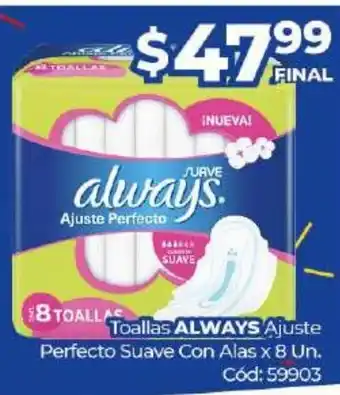 Diarco Always Toallas Ajuste Perfecto Suave Con Alas x 8un oferta