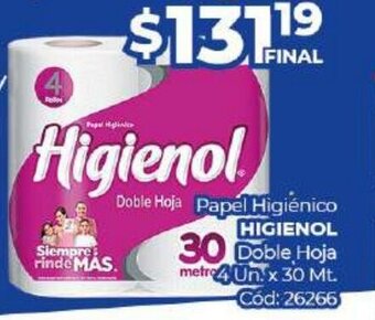 Diarco Higienol Papel Higienico Doble Hoja 4un x 30mt oferta