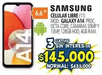 Casa del Audio CELULAR SAMSUNG GALAXY A14 3 CUOTAS SIN INTERES oferta