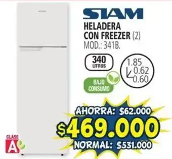 SIAM HELADERA CON FREEZER 340 LITROS