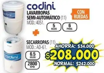 Casa del Audio codini LAVARROPAS SECARROPAS 5 KILOS + SECARROPAS 6.5 KILOS oferta