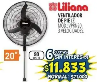 Casa del Audio Liliana VENTILADOR DE PIE 20"6 CUOTAS SIN INTERES DE oferta