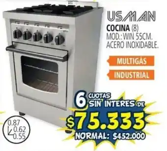Casa del Audio USMAN COCINA ACERO INOXIDABLE 6 CUOTAS SIN INTERES DE oferta