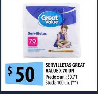 Punto Mayorista Servilletas Great Value x 70un oferta