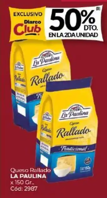 Diarco Queso Rallado LA PAULINA x 150 Gr. oferta