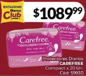 Diarco Protectores Diarios CAREFREE Compact x 20 Un. oferta