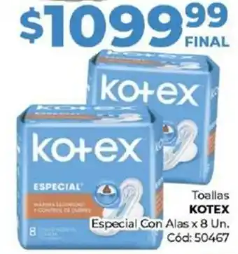 Diarco Toallas KOTEX Especial Con Alas x 8 Un. oferta
