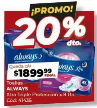 Diarco Toallas ALWAYS Xtra Triple Protección x 8 Un. oferta