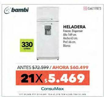 Nexon Heladera Freezer Dispenser Bambi oferta