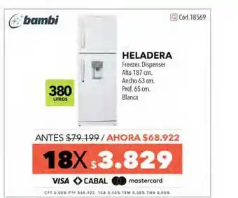 Nexon Heladera Freezer Dispenser Bambi oferta