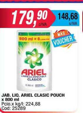 Maxiconsumo Jab. Liq. Ariel Clasic Pouch x 800ml oferta