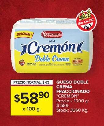 Carrefour Cremón Queso Doble Crema Fraccionado x 100g oferta