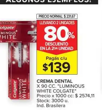Carrefour Colgate Crema Dental Luminous White x 90cc oferta