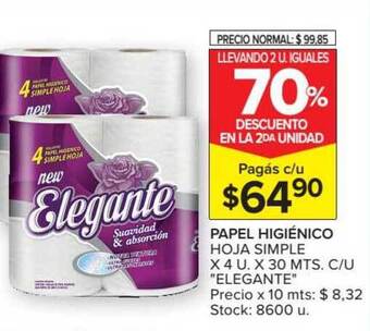 Carrefour Elegante Papel Higiénico x 4u x 30mts oferta