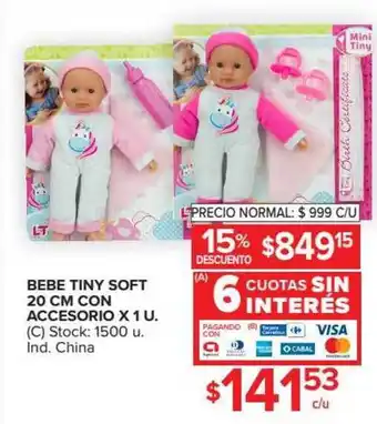 Carrefour Bebe Tiny Soft 20cm con Accesorio x 1U oferta