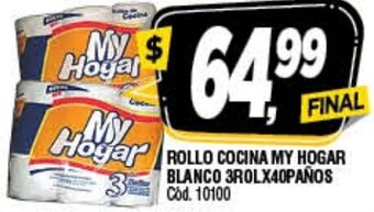 Supermercados Yaguar Rollo Cocina My Hogar Blanco 3Rolx40Paños oferta