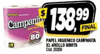 Supermercados Yaguar Campanita Papel Higienico x 4Rollo 80mts oferta