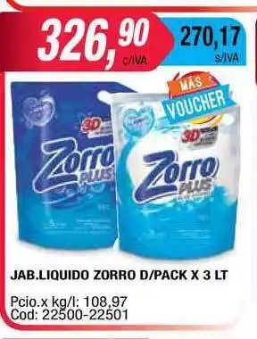 Maxiconsumo Zorro Jabón liquido D/pack x 3Lt oferta