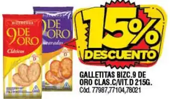 Supermercados Yaguar 9 De Oro Galletitas Bizc 215g oferta