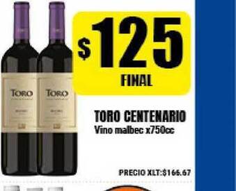 Supermayorista Vital Toro Centenario Vino Malbec X750cc oferta