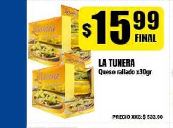 Supermayorista Vital La Tunera Queso Rallado X30gr oferta
