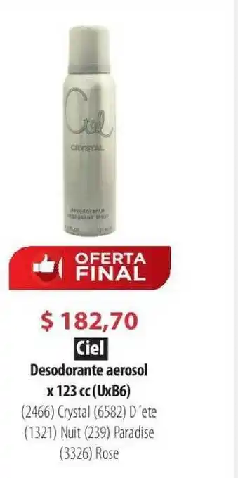 Parodi Ciel Desodorante Aerosol x 123cc (UxB6) oferta