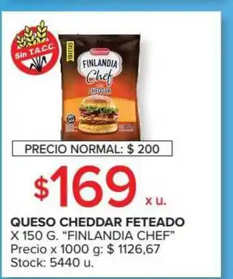 Carrefour Market Finlandia Chef Queso Cheddar Feteado 150g oferta