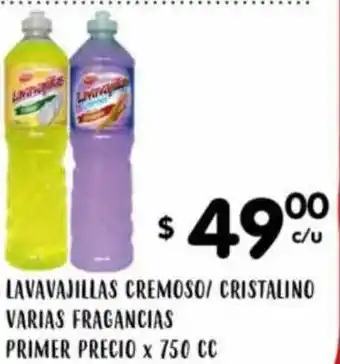 Supermercados Toledo Lavavajillas Cremoso - Cristalino Varias Fragancias Primer Precio X 750 Cc oferta
