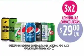 Supermercados Toledo Gaseosa Pepsi Light-7 Up Sin Azúcar-paso De Los Toros-pepsi Black Pepsi-H2OH!-7 Up-mirinda x 354cc oferta