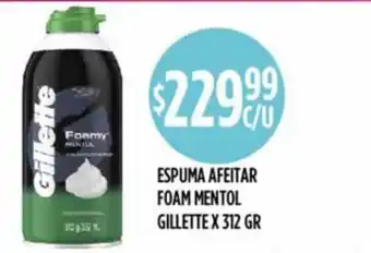 Supermercados Toledo Espuma Afeitar Foam Mentol Gillette x 312gr oferta