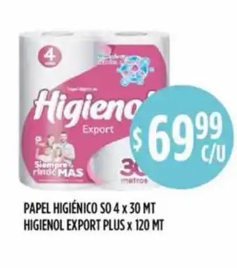 Supermercados Toledo Papel Higiénico So 4 X 30 Mt Higienol Export Plus X 120 Mt oferta