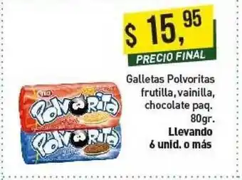 Galletas Polvoritas Frutilla, Vainilla, Chocolate Paq. 80gr