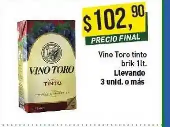 Supermercados Damesco Vino Toro Tinto Brik 1lt oferta