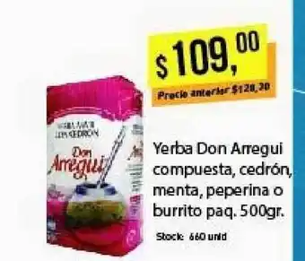 Supermercados Damesco Yerba Don Aregui Compuesta, Cedrón, Menta, Peperina O Burrito Paq. oferta
