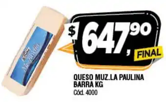 Supermercados Yaguar Queso Muz. La Paulina Barra kg oferta