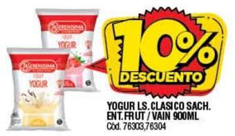 Supermercados Yaguar Yogur LS. Clasico Sach. Ent. Frut/ Vain 900ml. oferta
