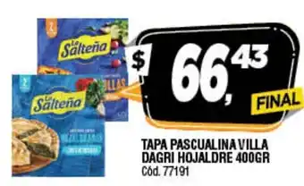 Supermercados Yaguar Tapa Pascualina Villa Dagri Hojaldre 400gr oferta