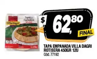 Supermercados Yaguar Tapa Empanada Villa Dagri Rotisera 450gr 12 u oferta