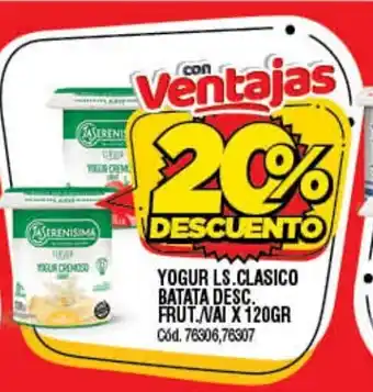 Supermercados Yaguar Yogur LS. Clasico Batata Desc. Frut./Vai x 120gr oferta