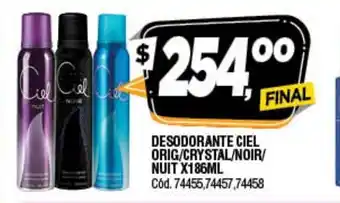 Supermercados Yaguar Desodorante Ciel Orig./Crystal/Noir/Nuit x 185 ml oferta