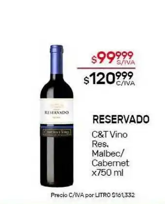 Nini Mayorista Reservado C & T Vino Res. Malbec/Cabernet 750ml oferta