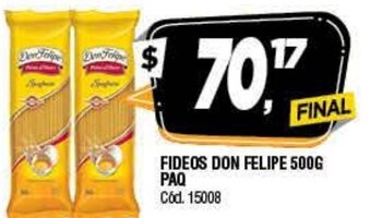 Supermercados Yaguar Fideos Don Felipe 500g Paq oferta