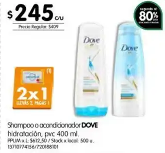 Jumbo Dove Shampoo o acondicionador 400ml oferta