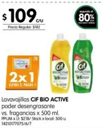Jumbo CIF Bio Active Lavavajillas poder desengrasante x 500ml oferta
