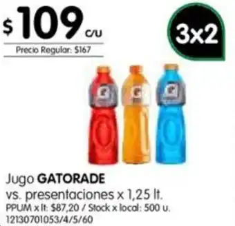 Jumbo Gatorade Jugo vs presentaciones x 1,25lt oferta