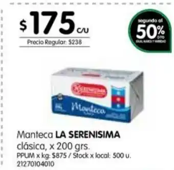 Jumbo La Serenisima Manteca clásica x 200grs oferta